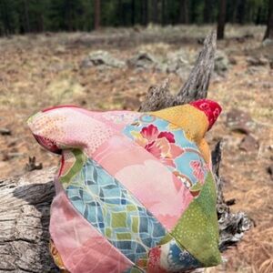 Hand crafted Vibrant Red and Blue Cosmetic Bag with Patchwork Design
